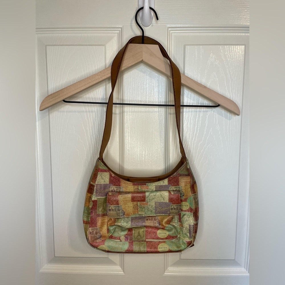 Fossil Travel Stamp Shoulder Bag w/Attached Wallet Compartment